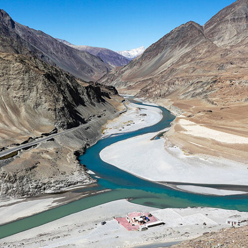 Confluence of Indus (on the left) and Zanskar rivers, Ladakh, India.